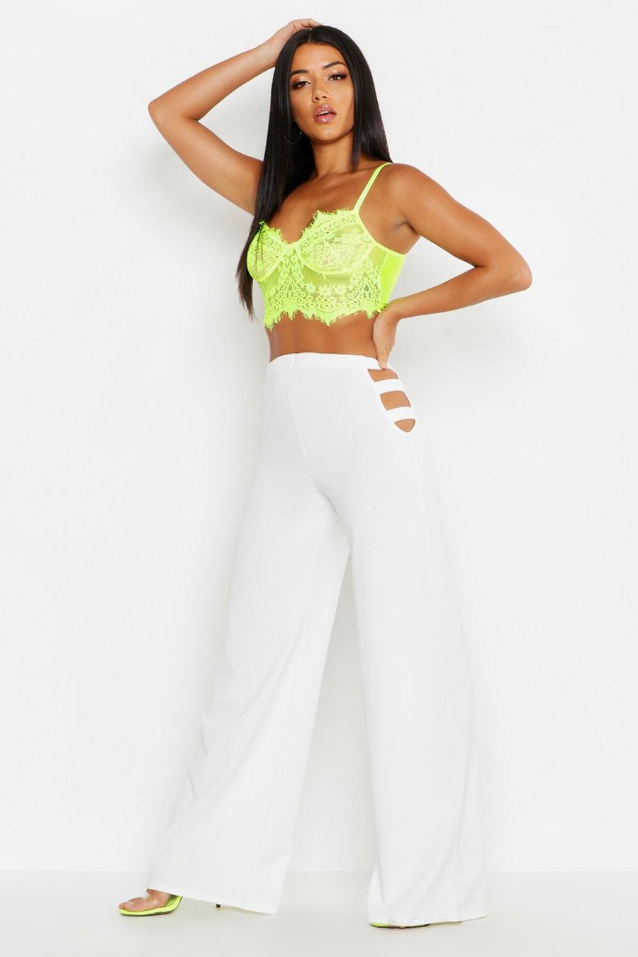 White Cut Out Wide Leg Pants image number 1