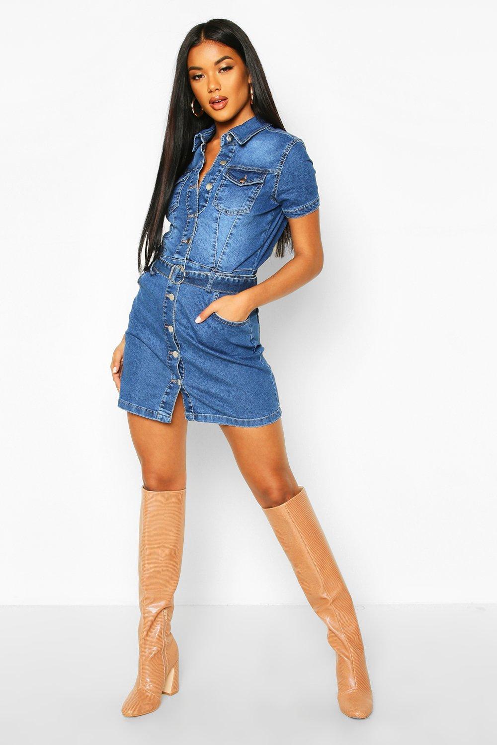 short sleeve denim dress uk