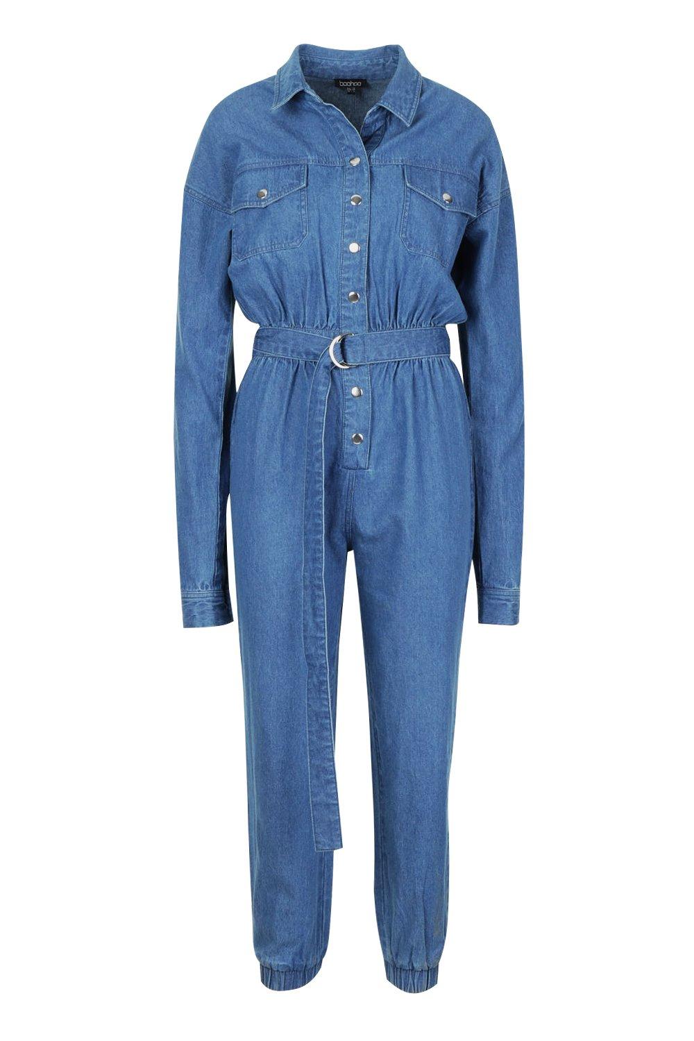 blue denim boiler suit