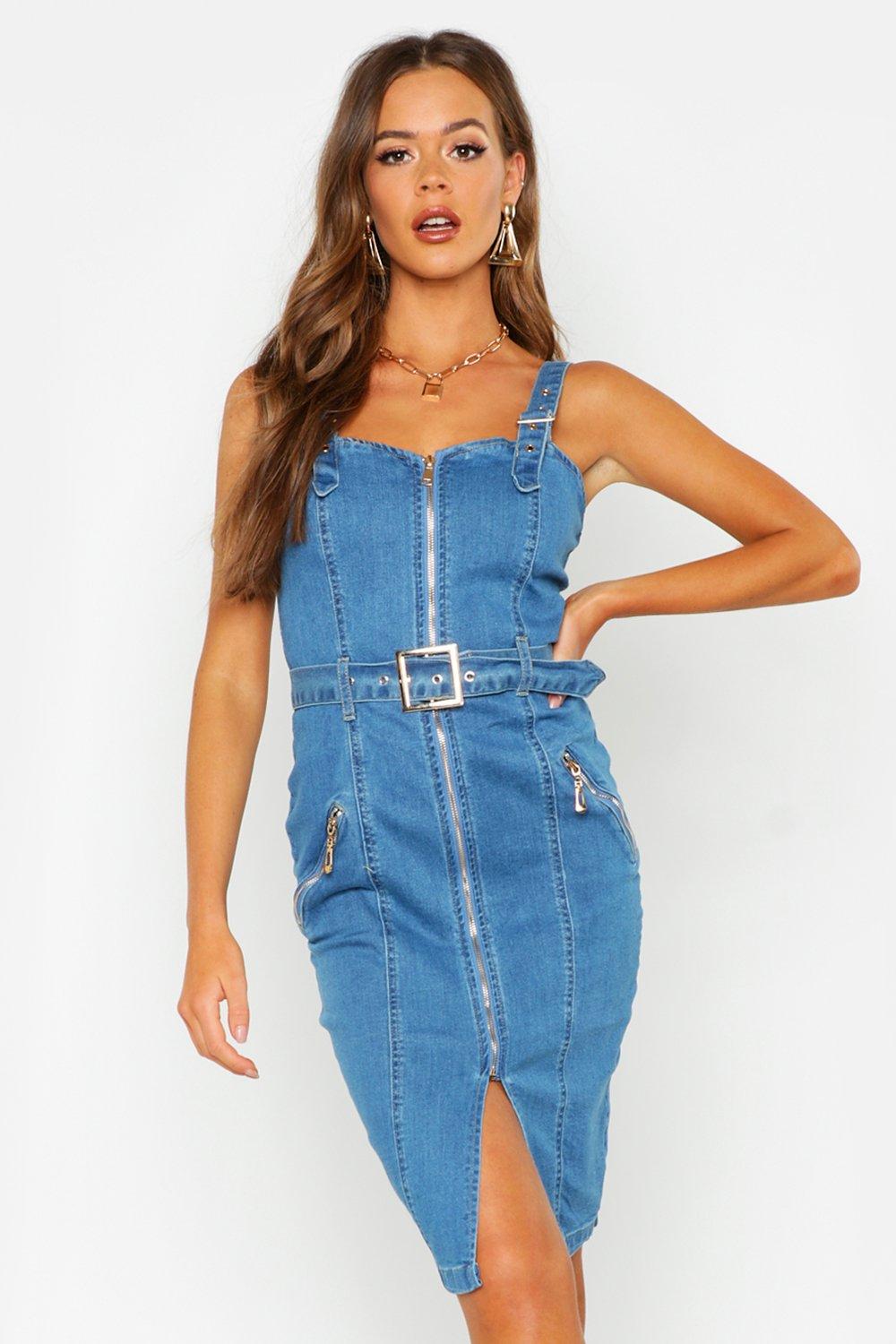 zip through denim dress