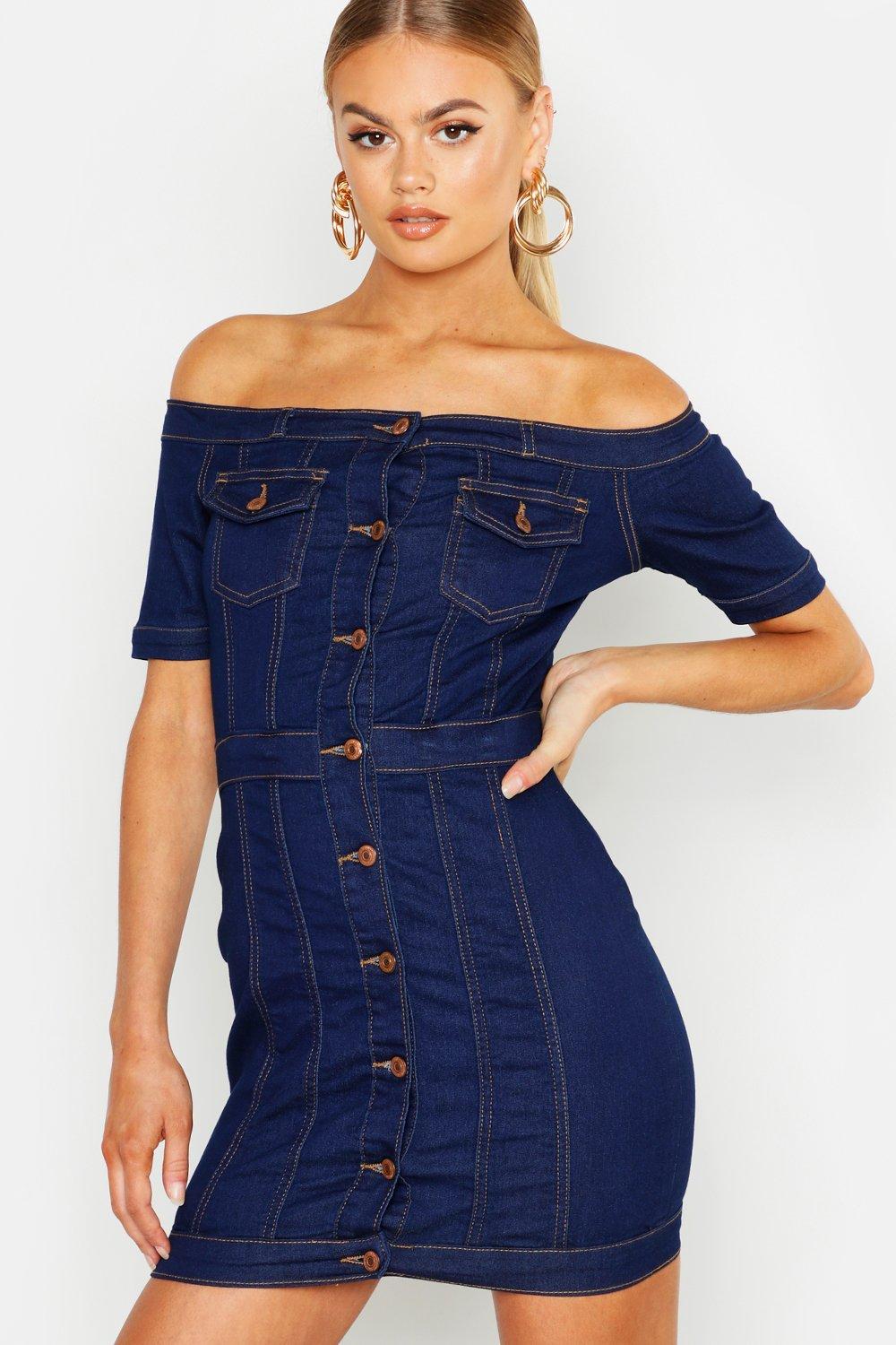 denim bardot dress