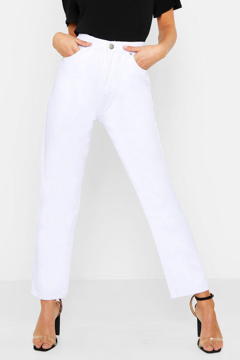 white high waisted straight leg jeans