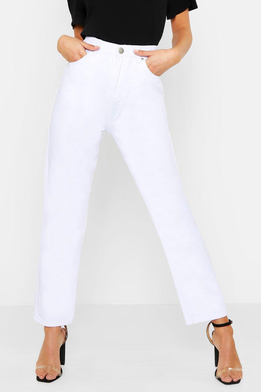 high rise straight leg jeans white