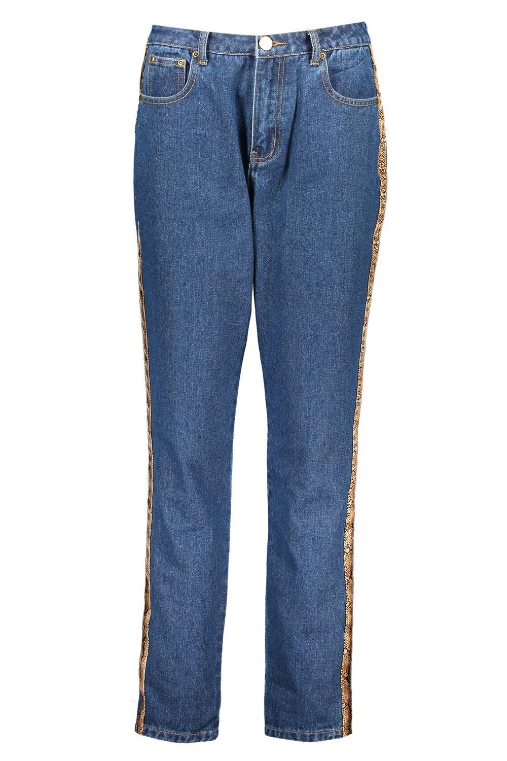 Vinyl Snake Print Side Stripe Mom Jeans Vinyl Snake Print Side Stripe Mom Jeans
