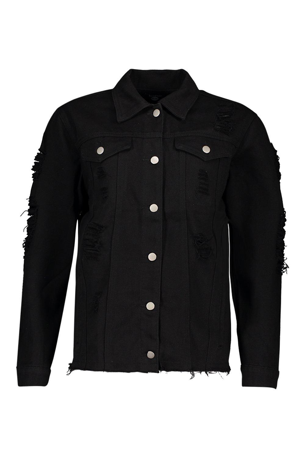 Black oversized ripped denim jacket best sale