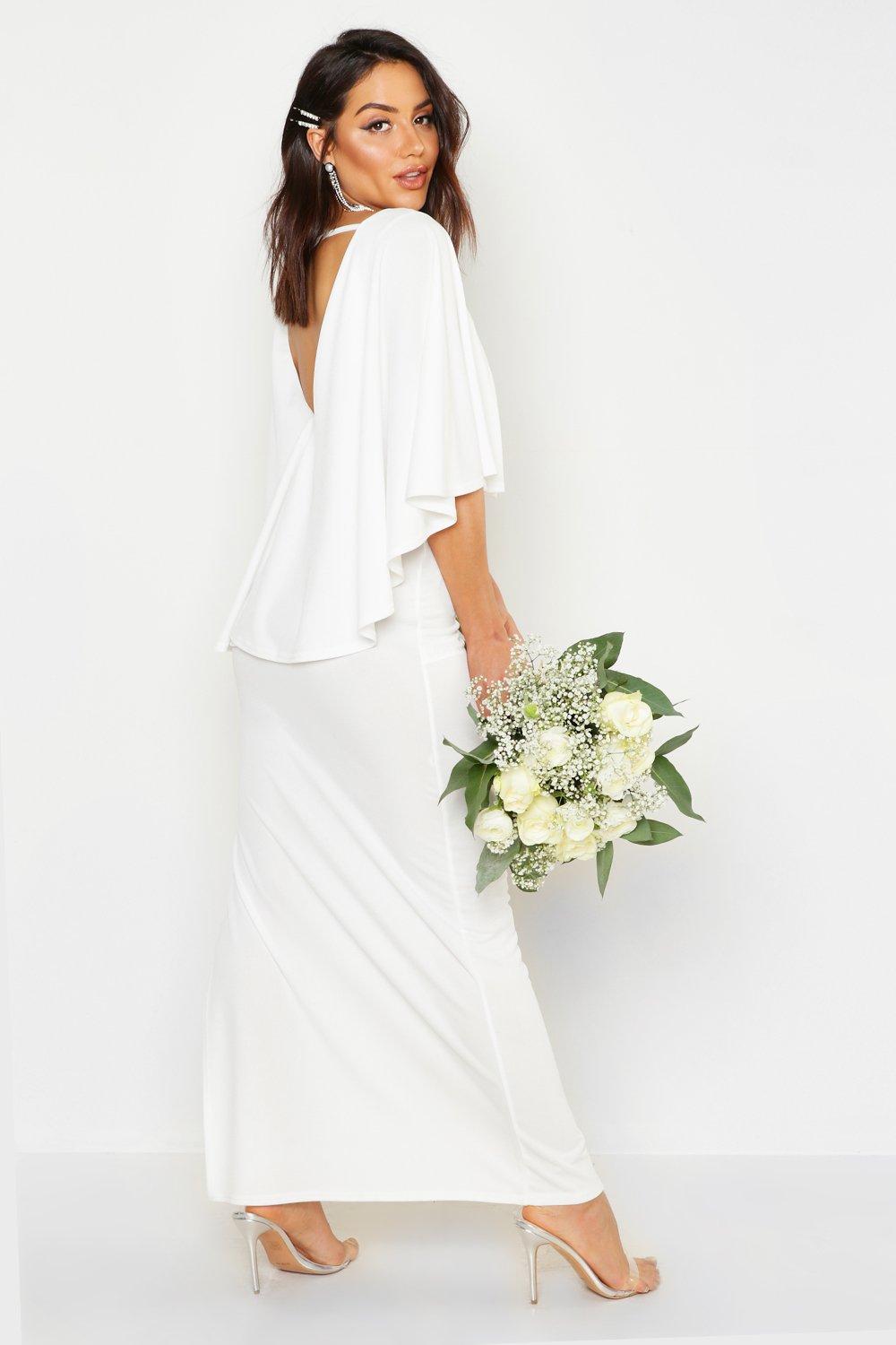 white cape maxi dress