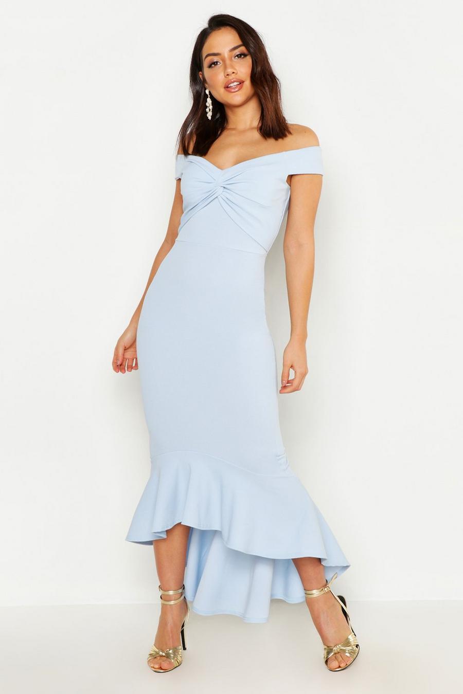 Pastel blue Fishtail Dip Hem Maxi Bridesmaid Dress image number 1