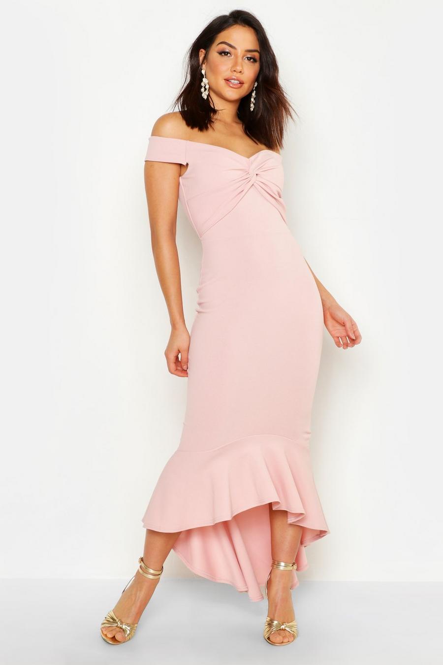 Soft pink Fishtail Dip Hem Maxi Bridesmaid Dress image number 1