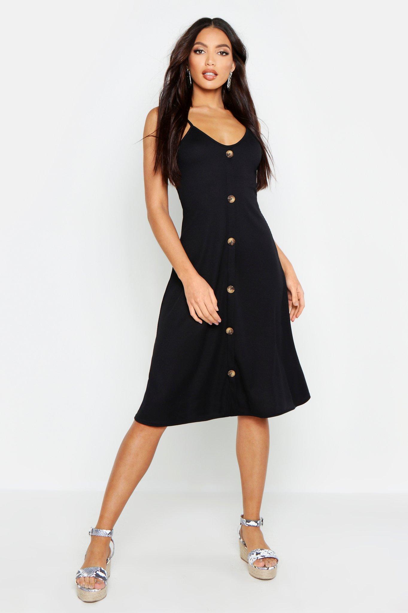 black ribbed button down midi dress