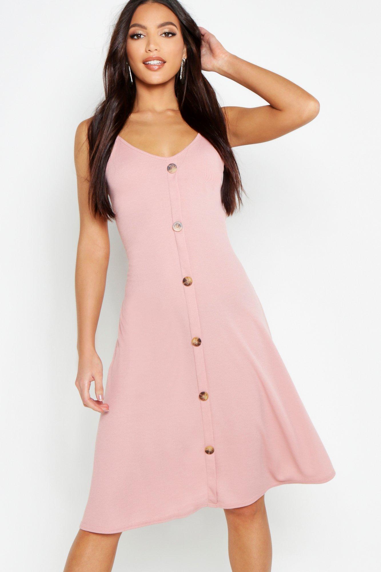 Robe trapeze midi cotelee boutonnee