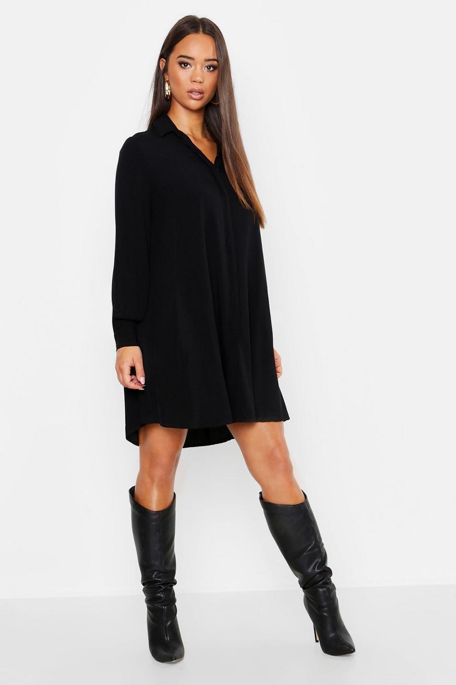 Black Woven Shirt Shift Dress