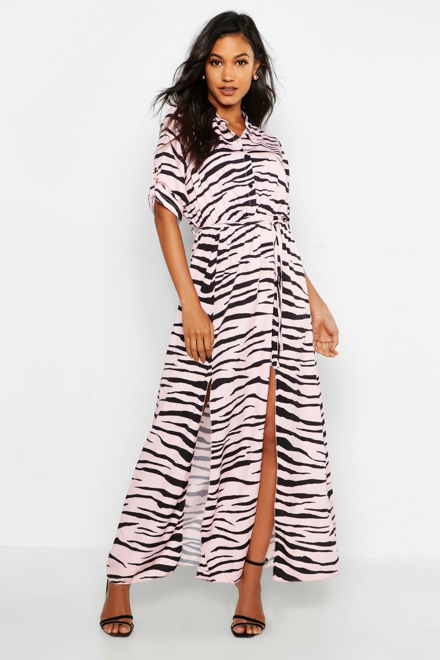 Woven Zebra Maxi Shirt Split Dress image number 1