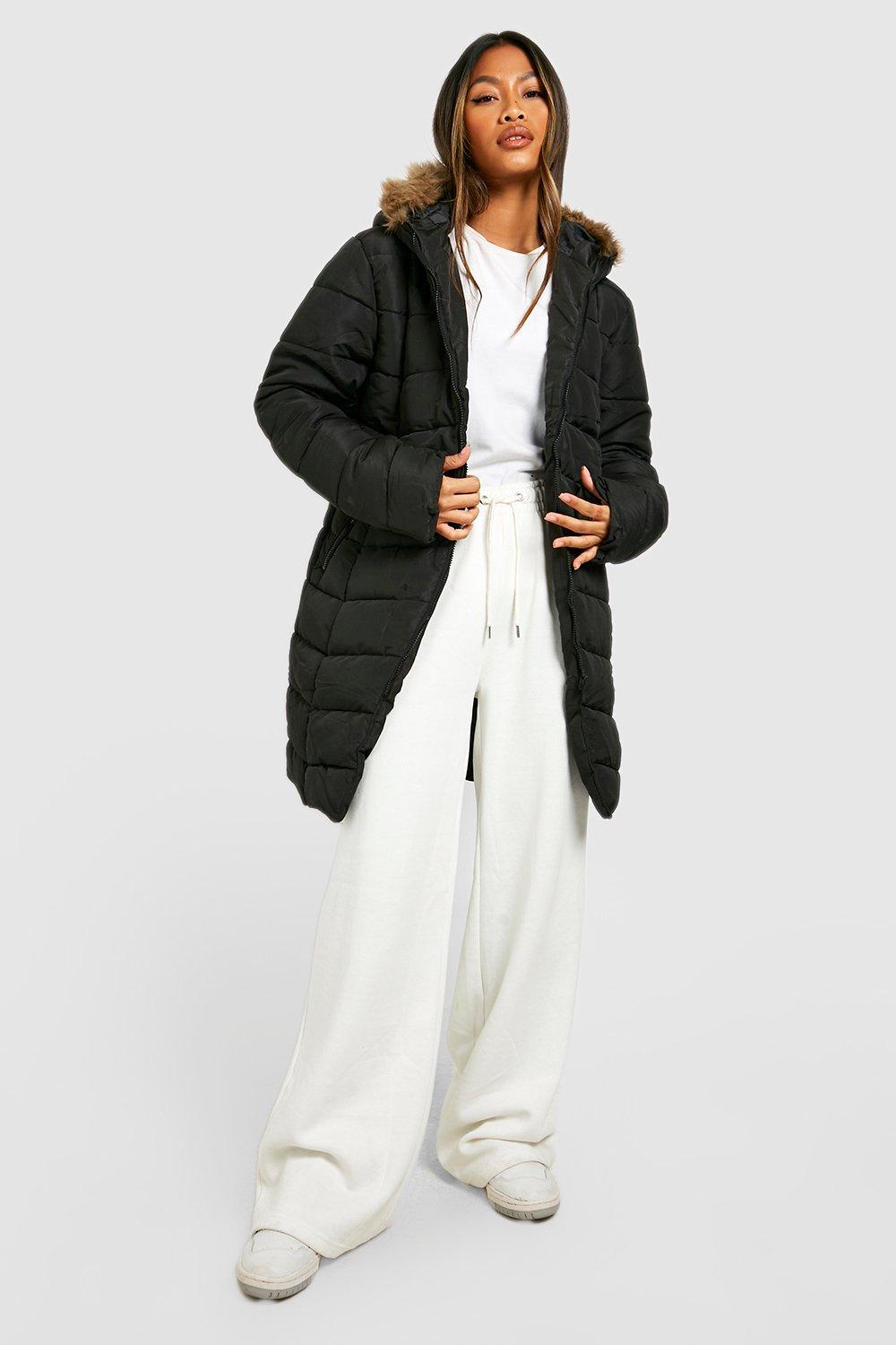 Faux Fur Hooded Paneled Parka Coat