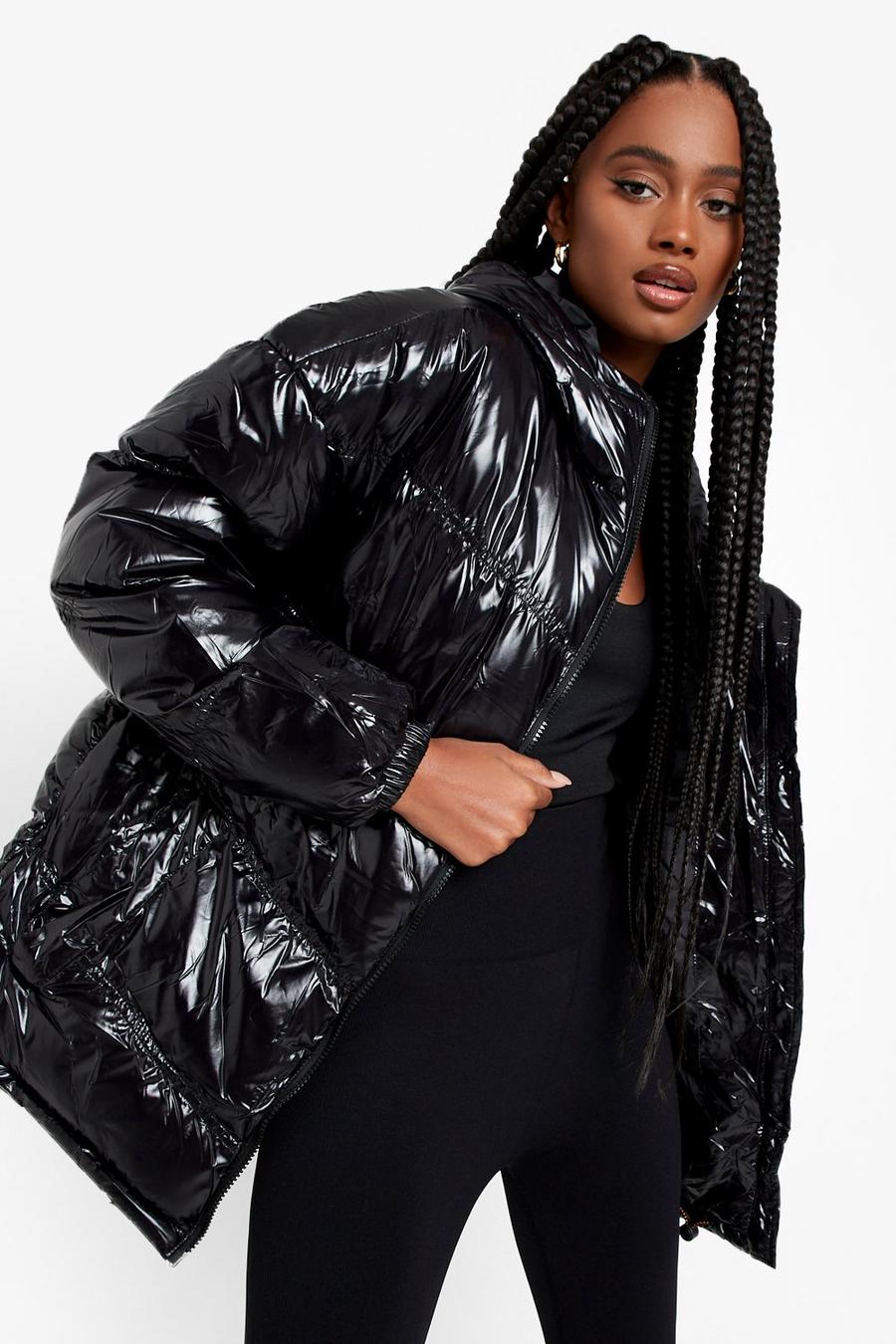 Black Cire Oversize Panelled Puffer Jacket image number 1