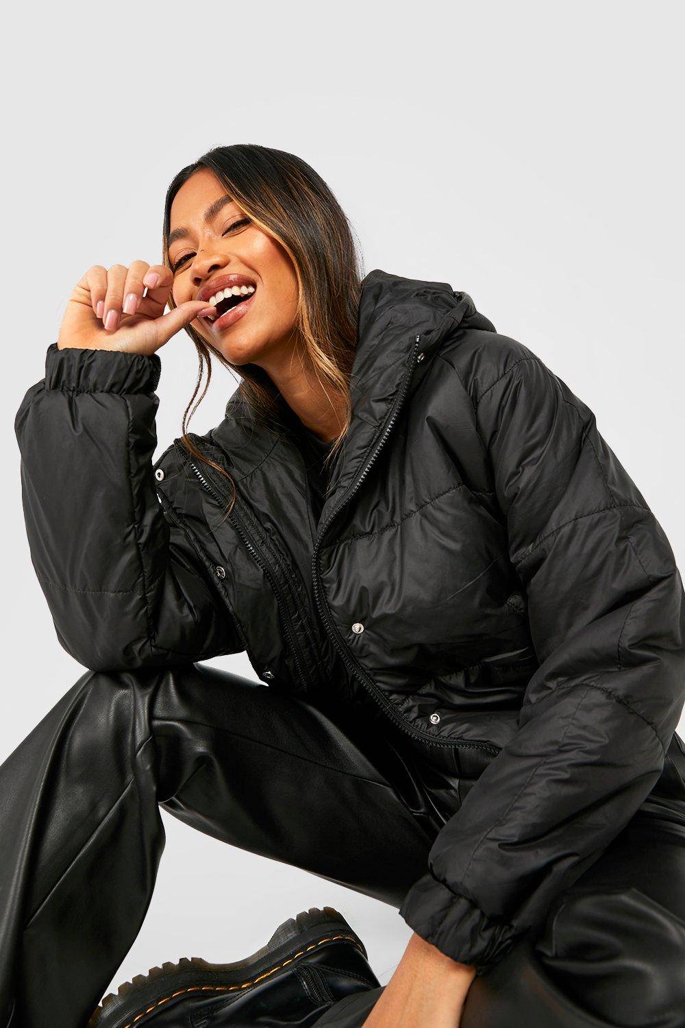 Black puffer jacket boohoo online