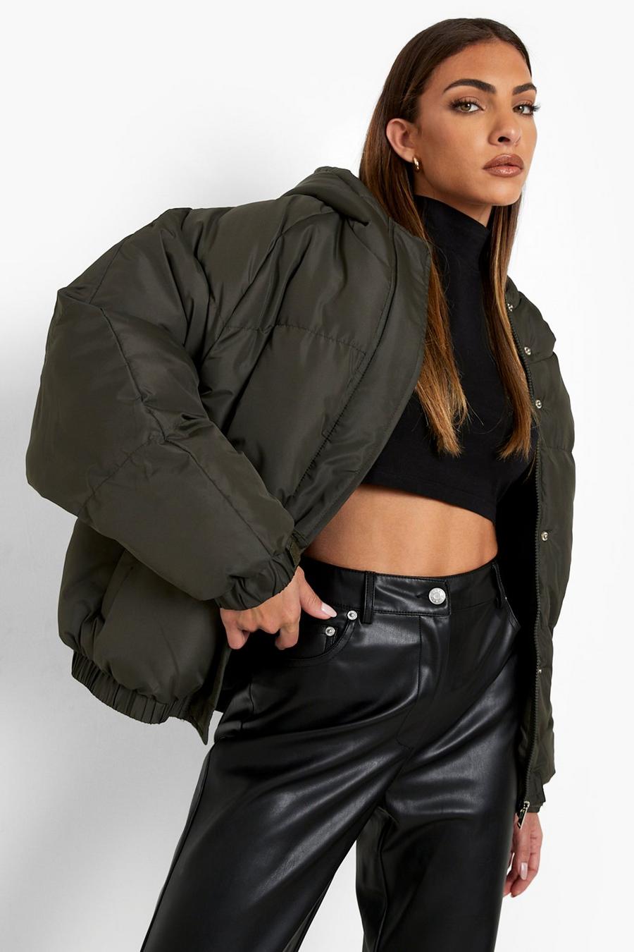 Khaki Oversized Raglan Puffer Jacket