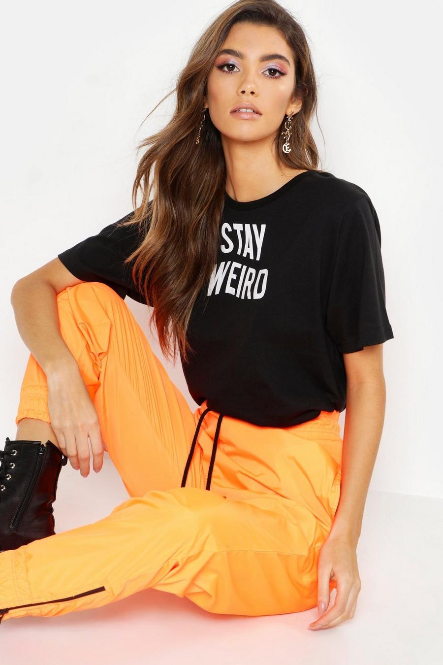 Camiseta con eslogan "Stay Weird", Negro image number 1