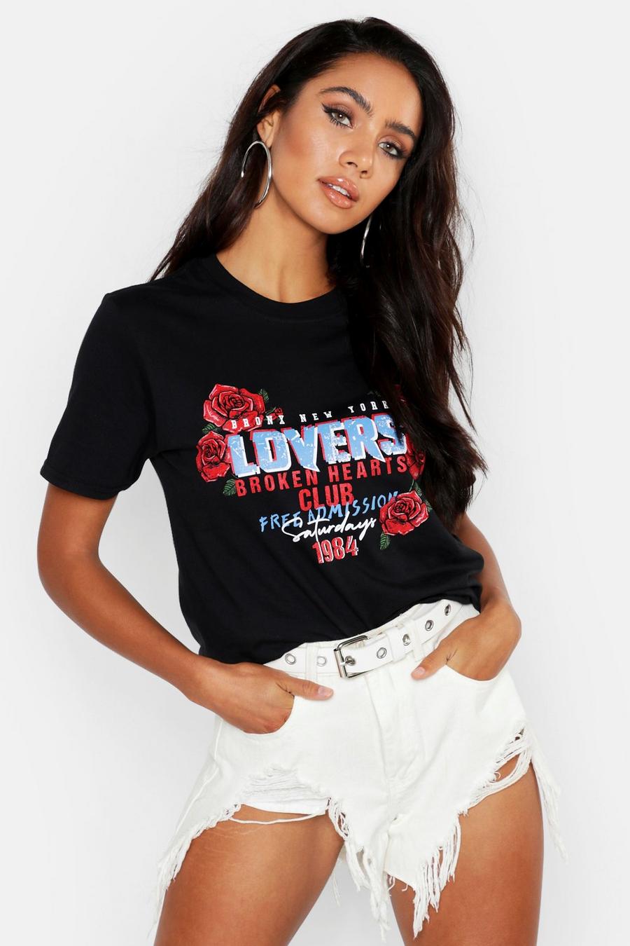 T-shirt oversize à bande avec inscription Broken Hearts Club image number 1