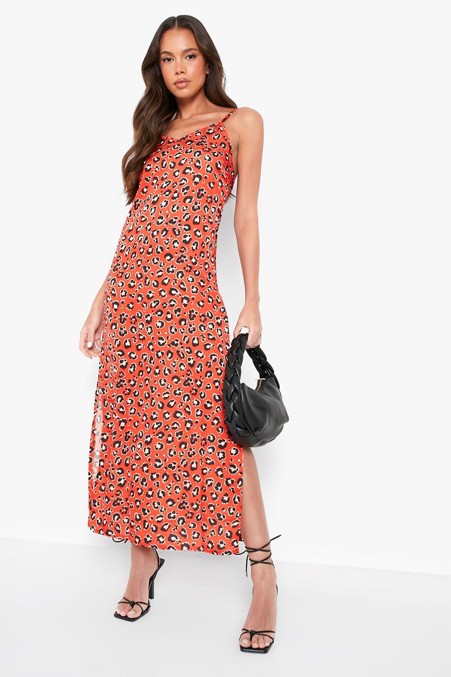 Red Woven Leopard Maxi Slip Dress image number 1