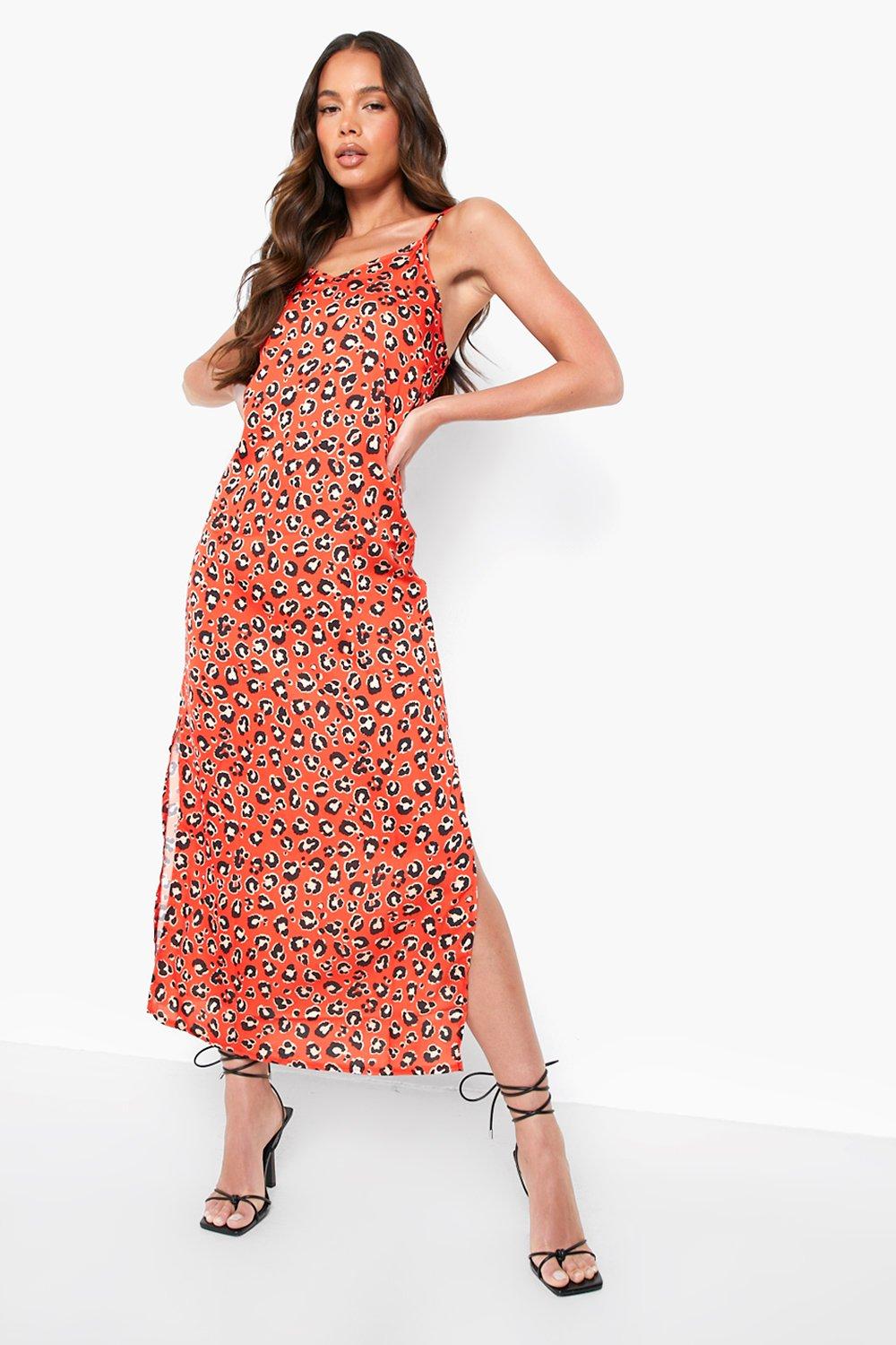 Boohoo red leopard dress sale