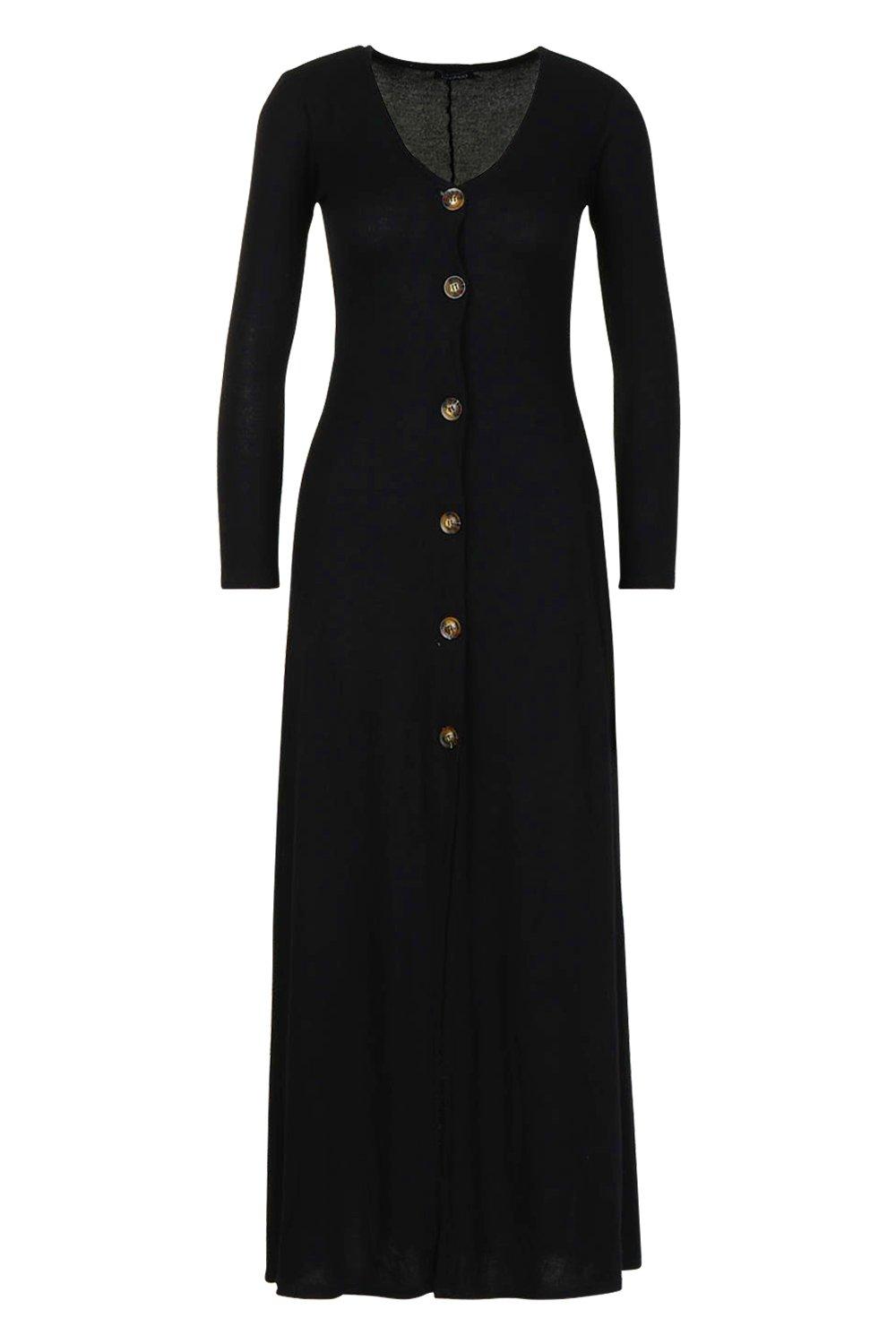 boohoo black button dress