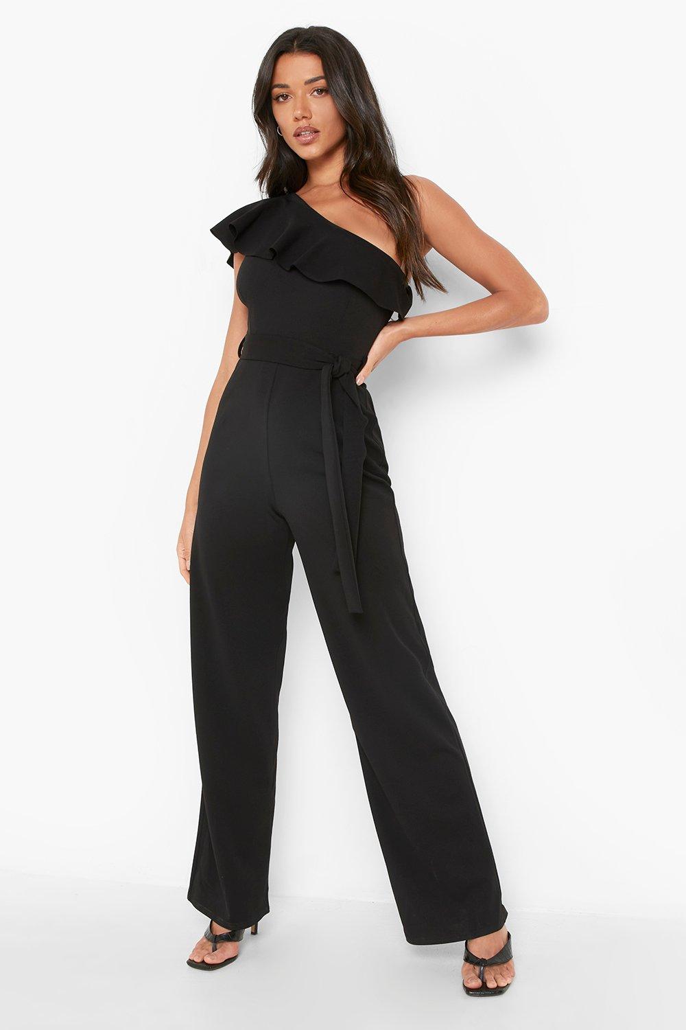 Off one shoulder pierced belted wide leg jumpsuit online