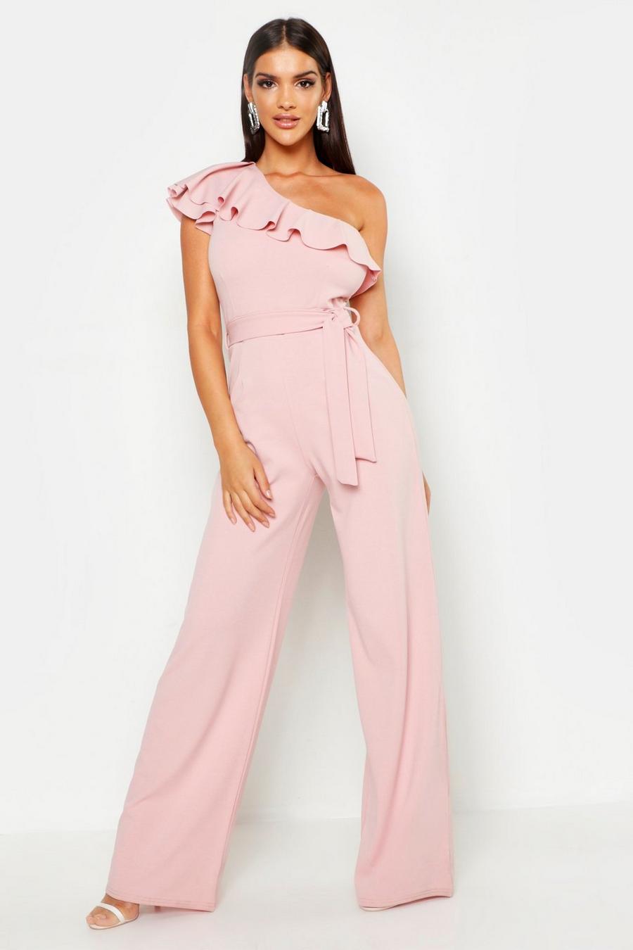 Soft pink Enaxlad jumpsuit med vida ben och knytband image number 1