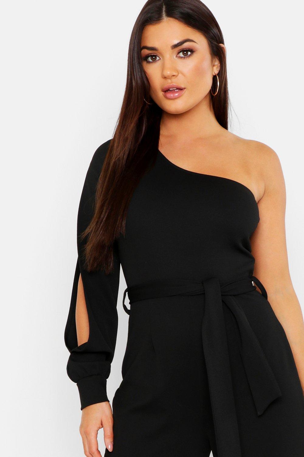 One shoulder cheap split sleeve jumpsuit