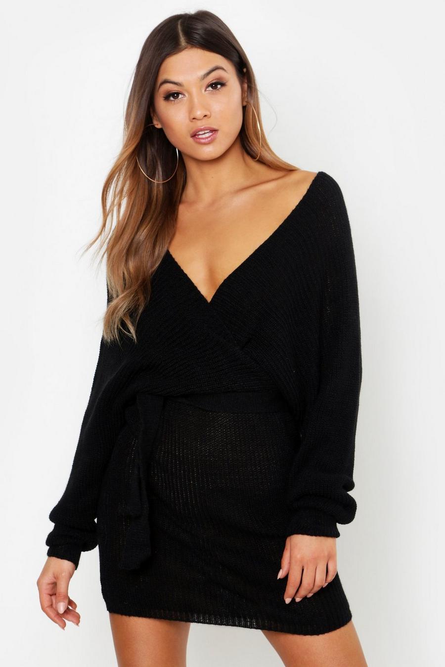 Batwing Wrap Mini Knitted Dress image number 1
