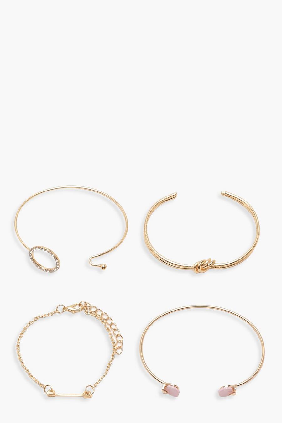 Gold metallic Knot & Diamante Bracelet Pack