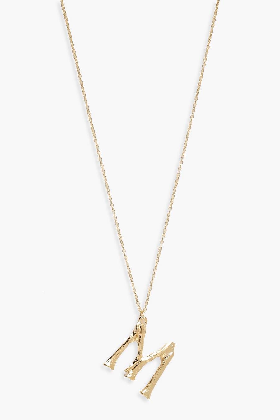 Gold metallic Bamboo M Initial Pendant Necklace image number 1