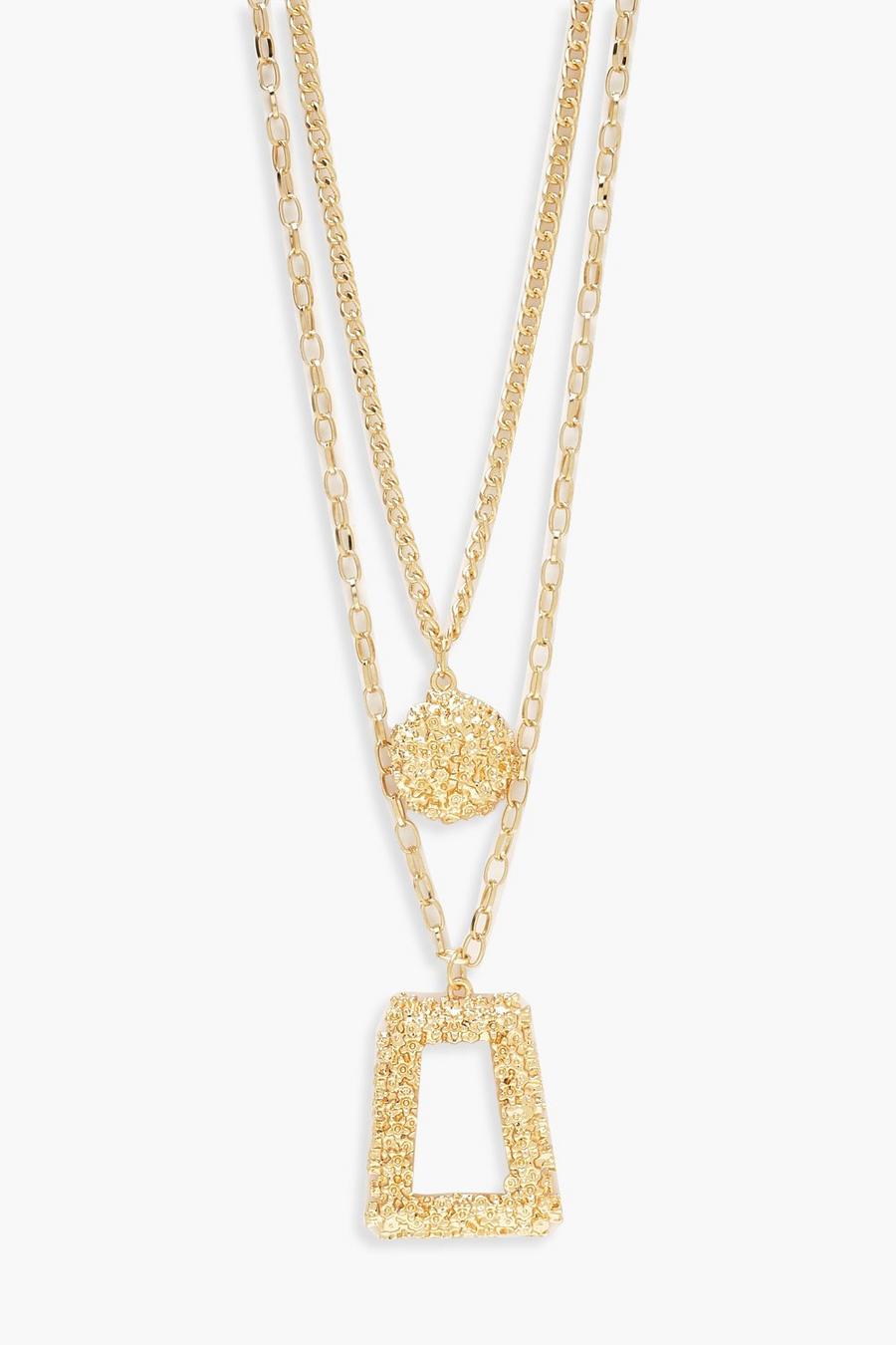 Gold Oversized Textured Layered Necklace image number 1