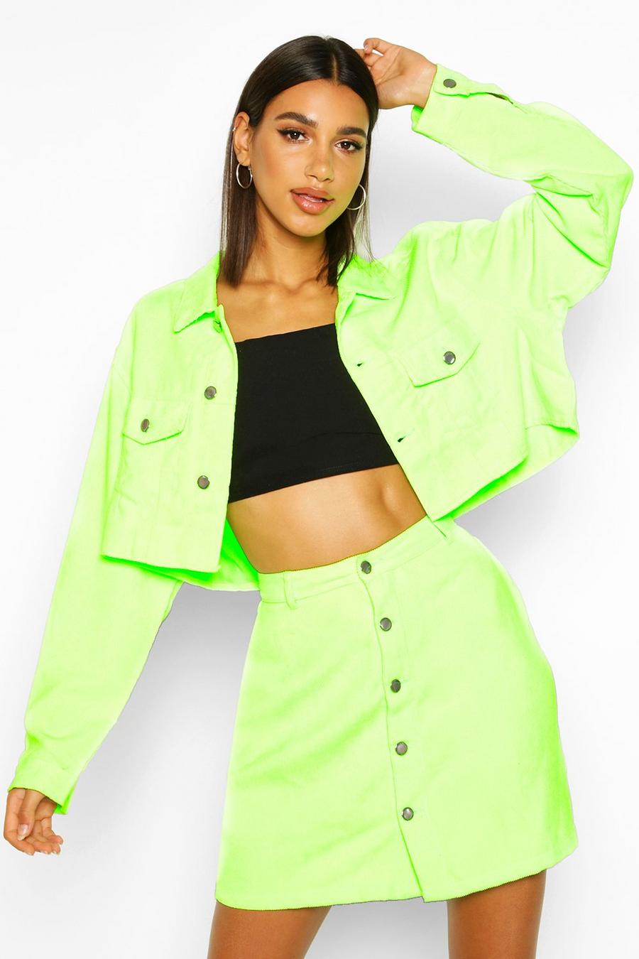 Green Cropped Neon Cord Jacket image number 1