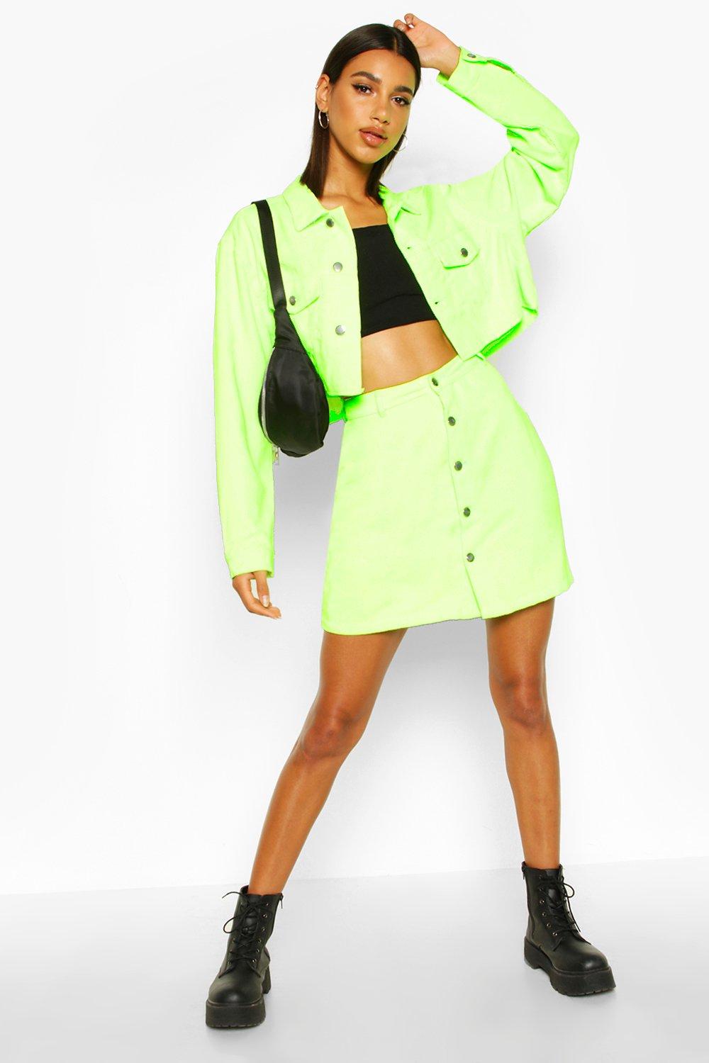 Cropped denim outlet jacket neon