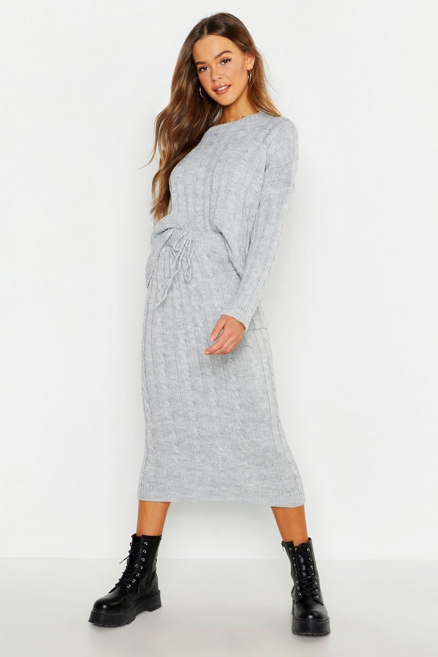 Silver Cable Knit Skirt Co-ord image number 1
