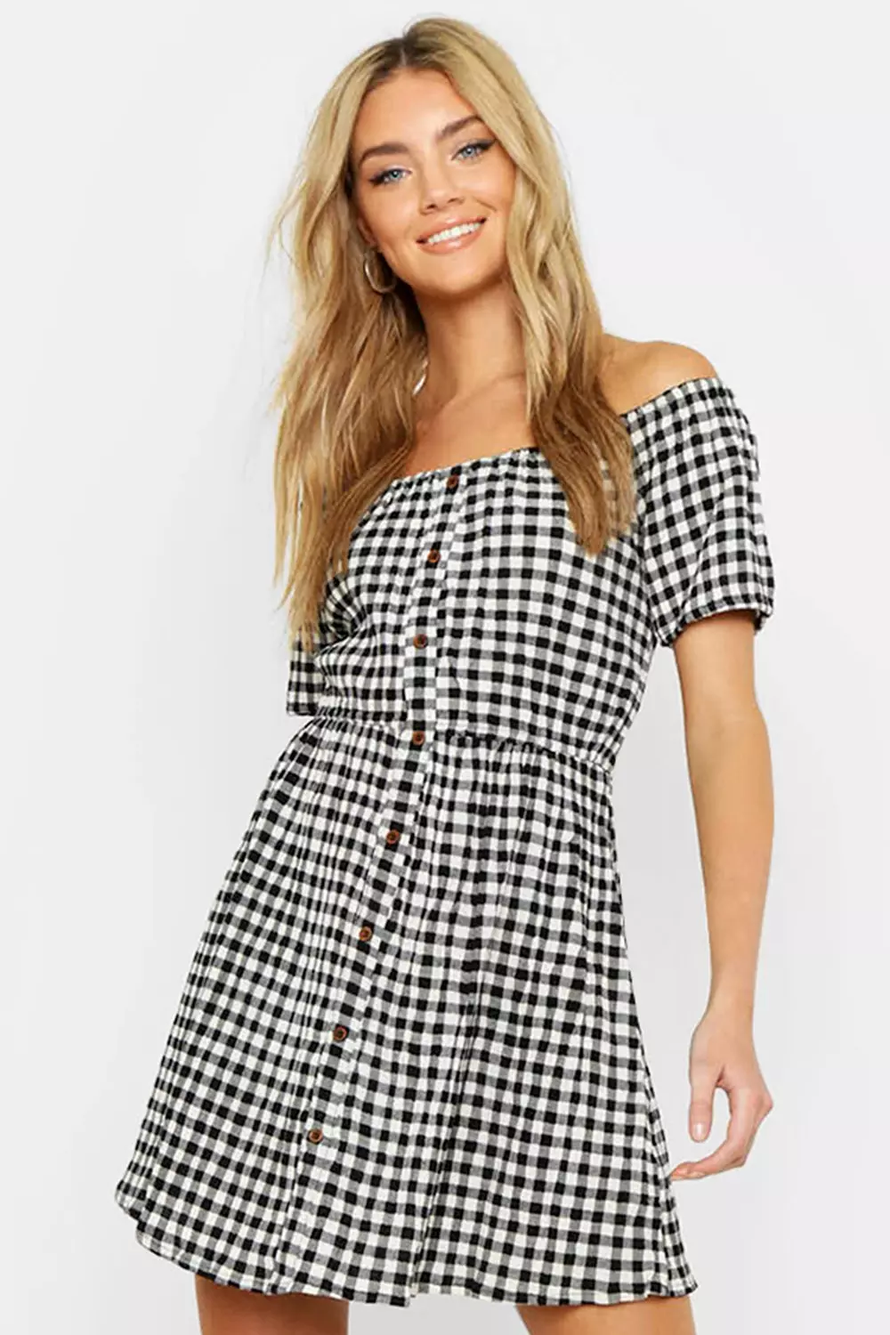 Gingham Gal Sports Bra  Mini skater dress, Fitness models, Off shoulder  evening gown