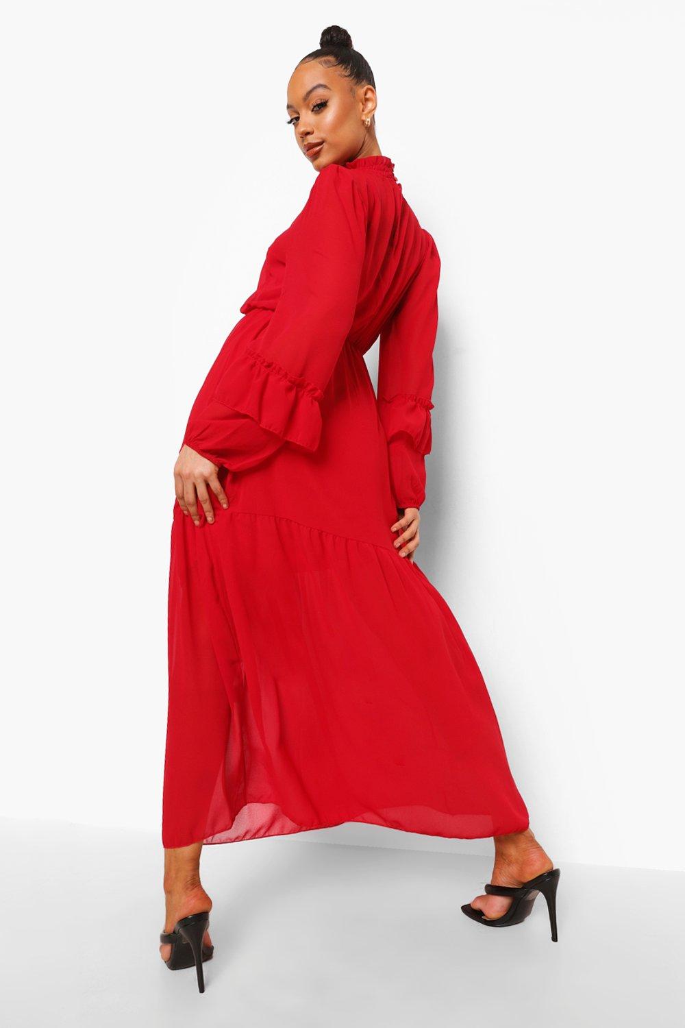 frill sleeve maxi dress