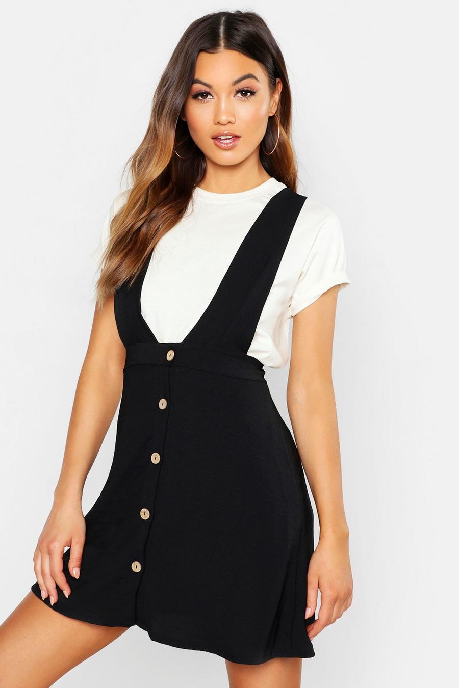 Black nero Plunge Front Button Pinafore Dress image number 1