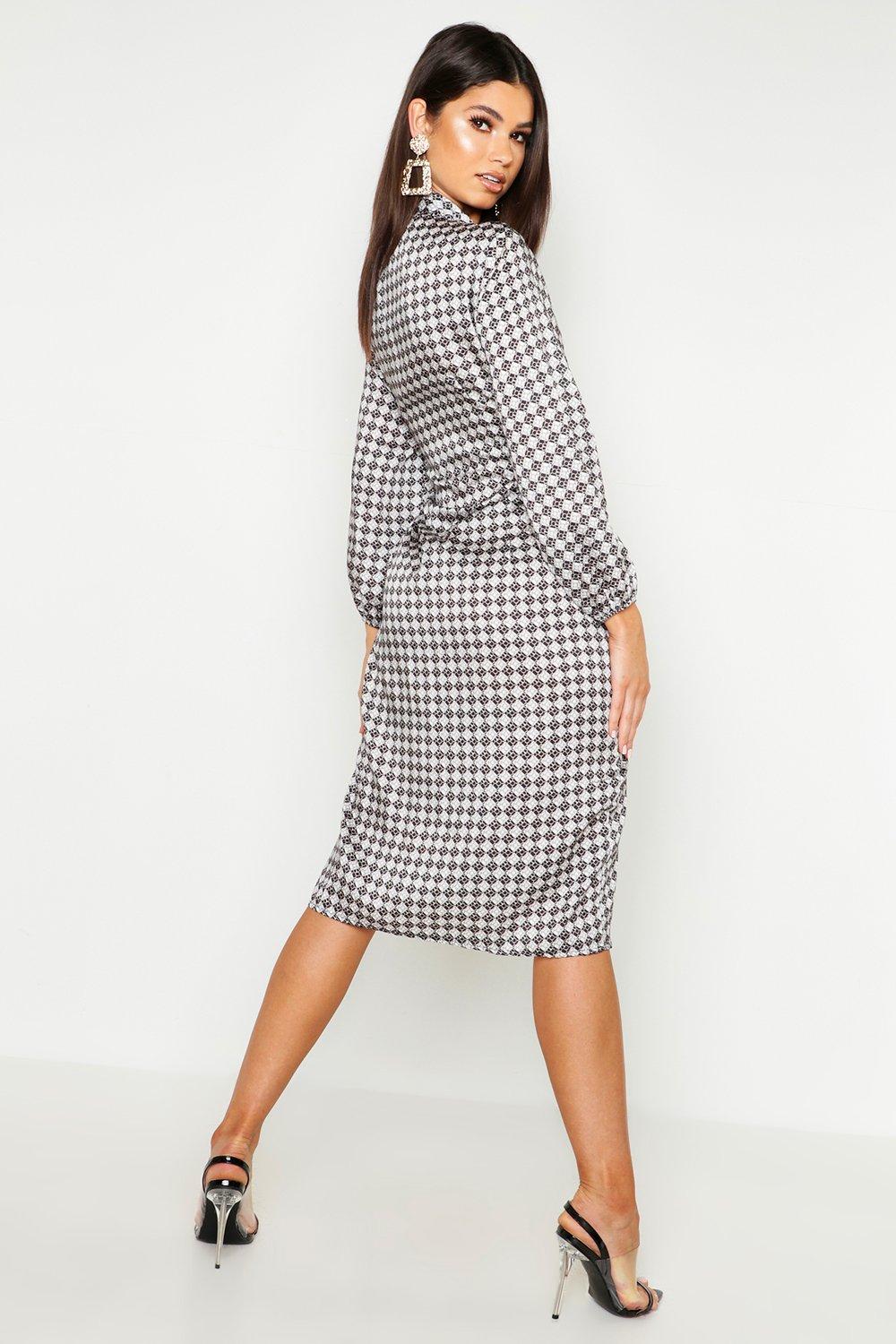 boohoo geo print shirt dress