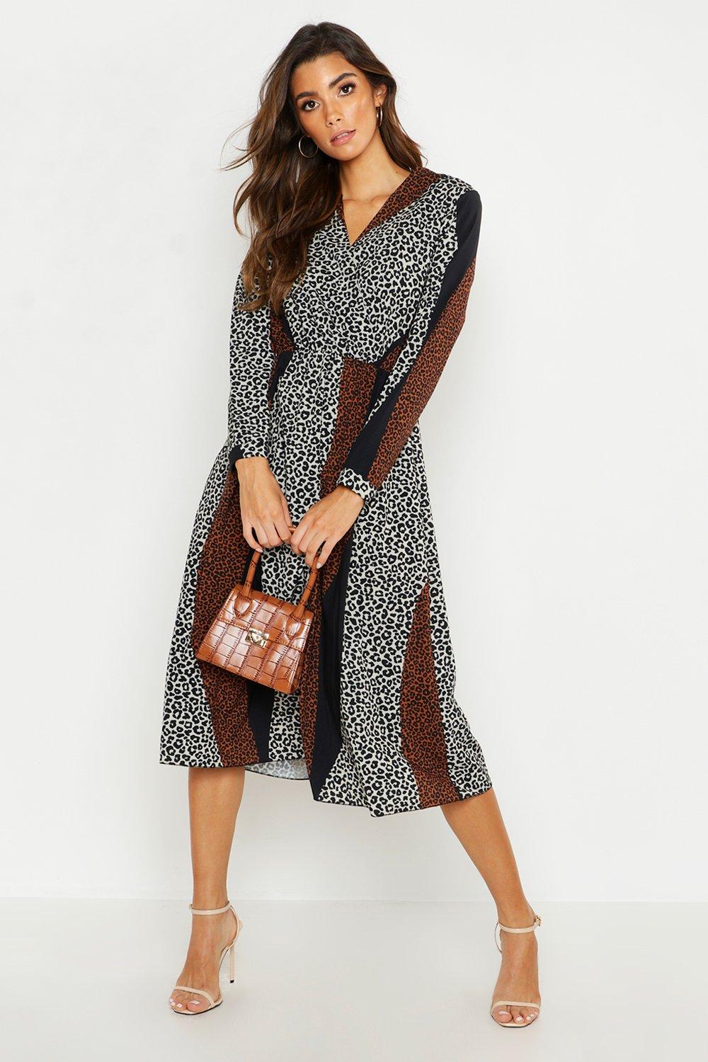 animal print wrap midi dress