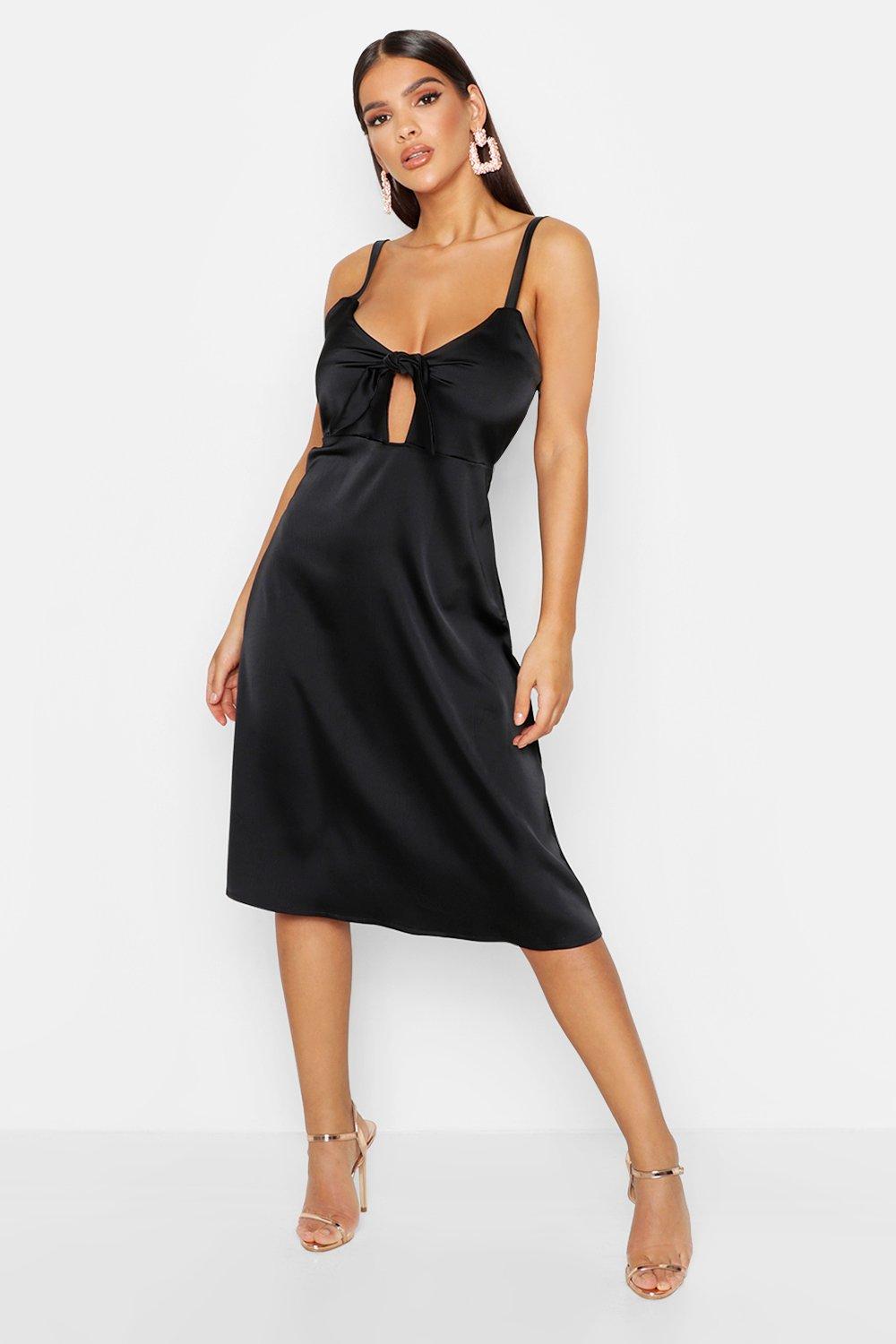 black satin tie dress