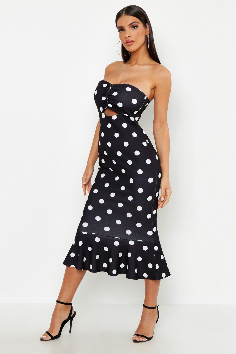 Boohoo polka best sale dot midi dress