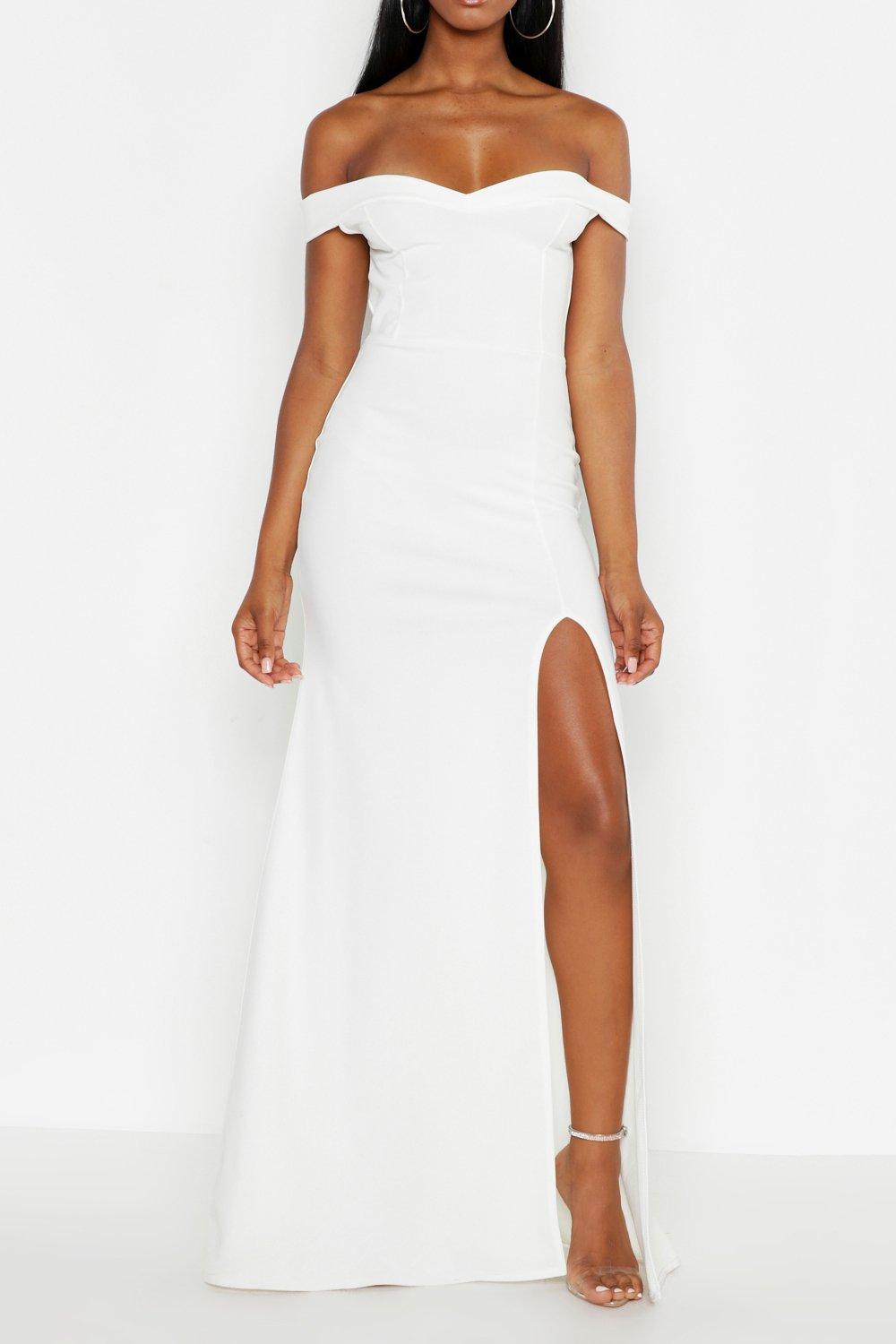 bardot maxi dress with thigh split