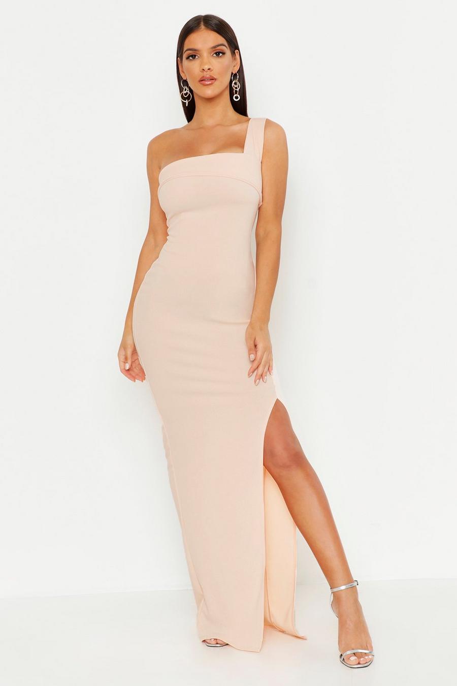 Blush pink One Shoulder Thigh Split Maxi Dress image number 1
