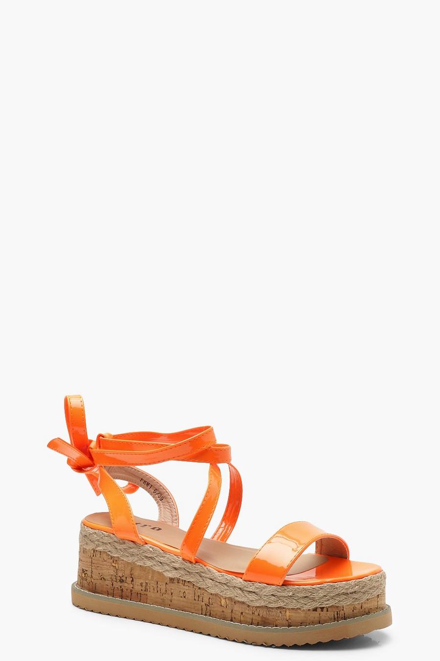Orange Neon Wrap Strap Flatform Sandals image number 1