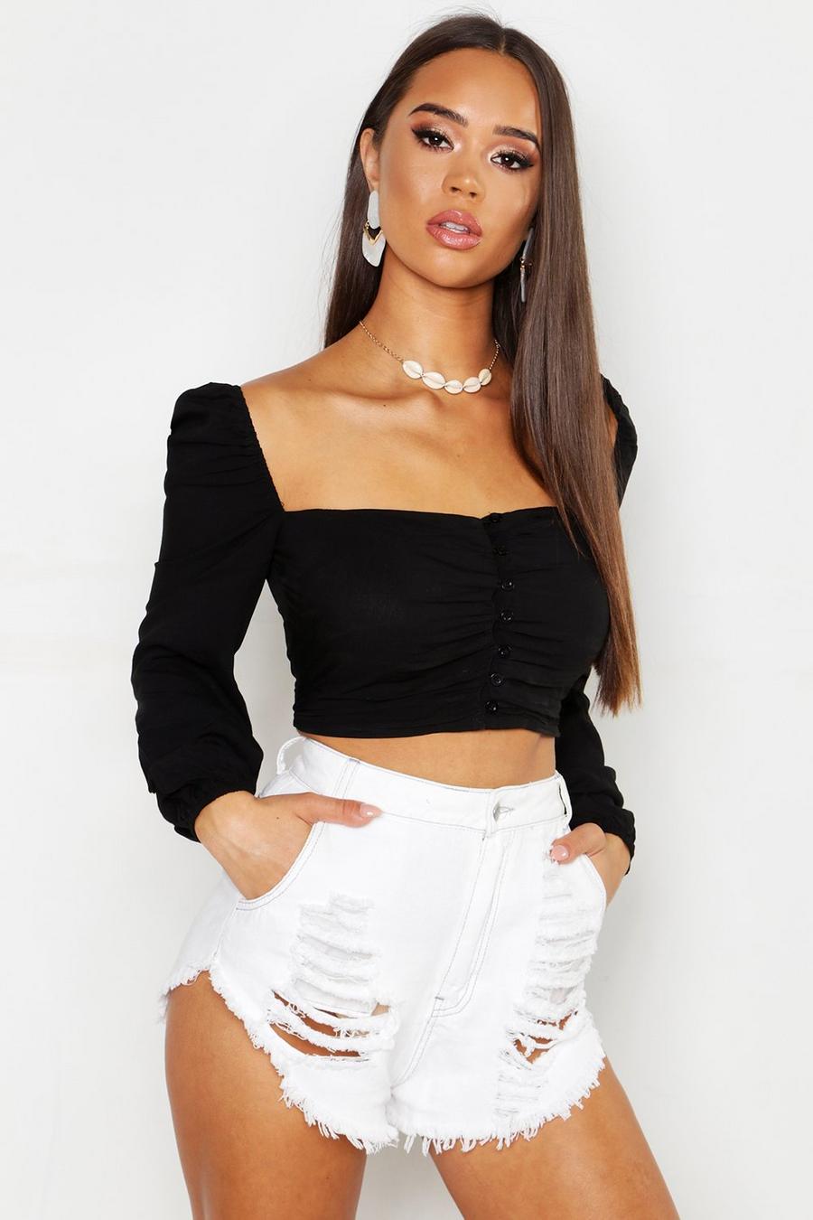 Square Neck Button Up Look Crop Top image number 1