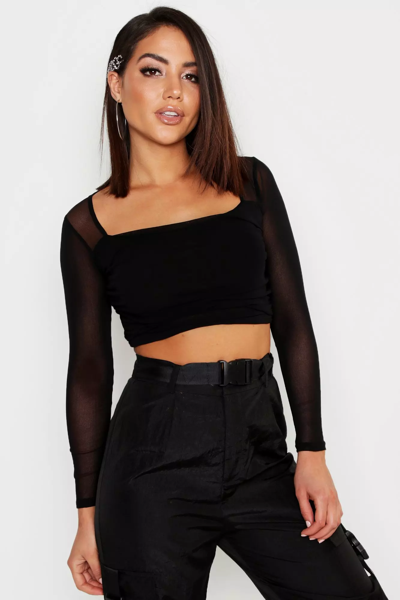 Ruched Mesh Crop Top