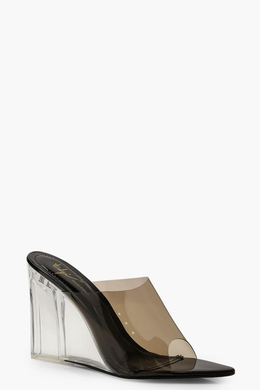 Clear Wedge Mules, Black image number 1