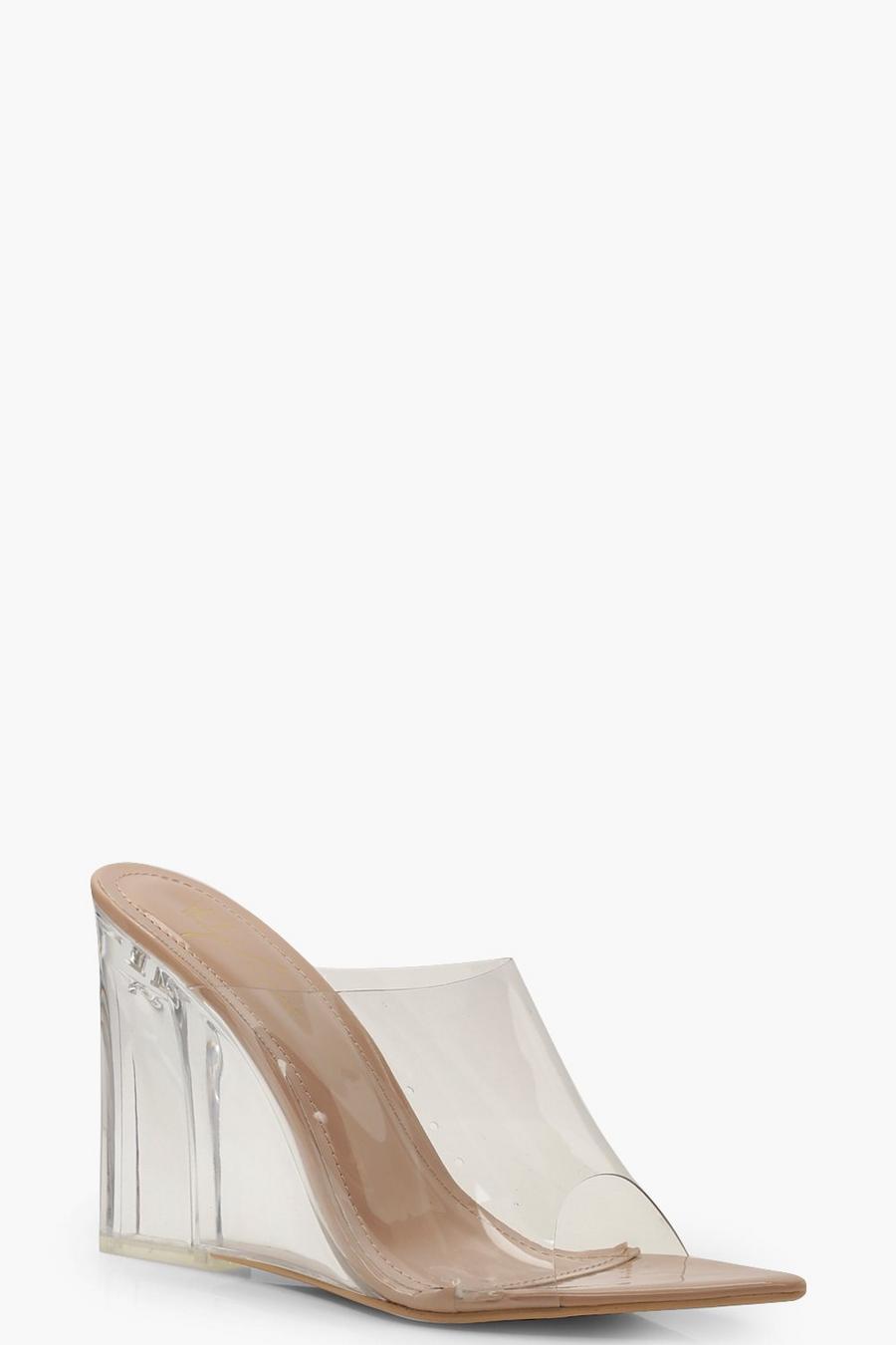 Clear Wedge Mules, Nude image number 1