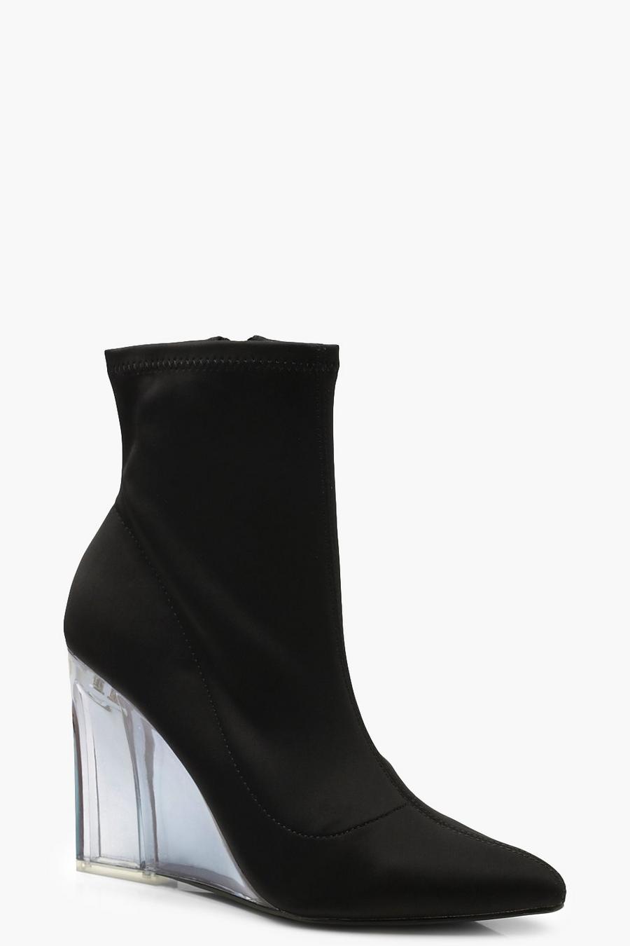 Black Neon Clear Wedge Sock Boots image number 1